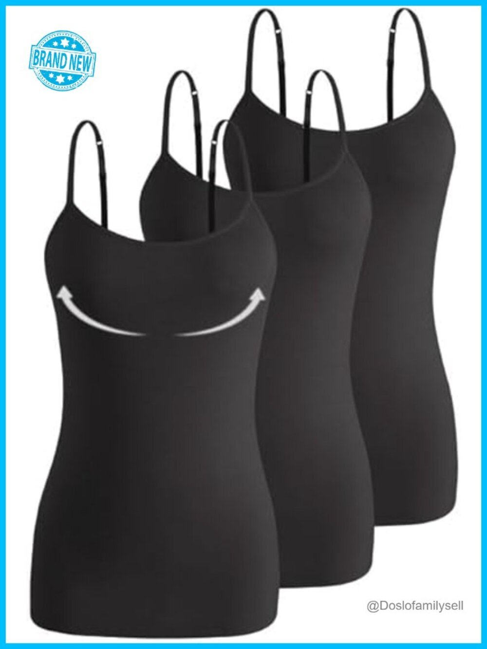 3 Pack Womens Camisole with Built in Bra Adjustable Strap Cotton Shelf Bra